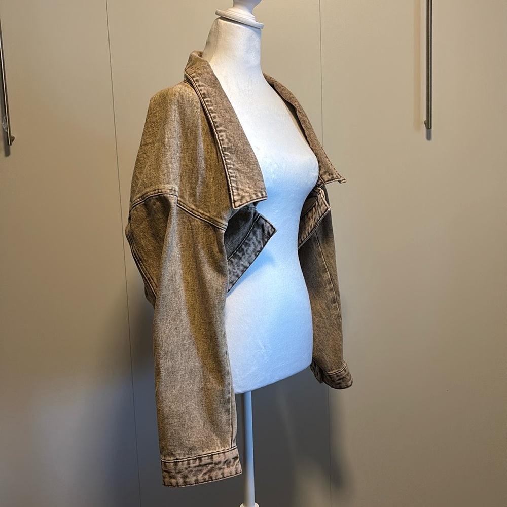 Tan Faded Denim cropped bolero jacket